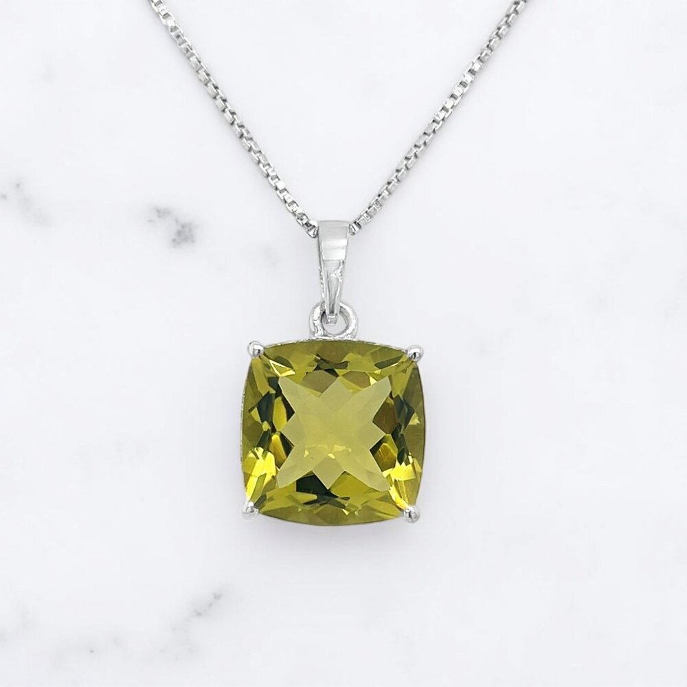 10.21 Carat Cushion Cut Lemon Quartz Pendant in 925 Sterling Silver